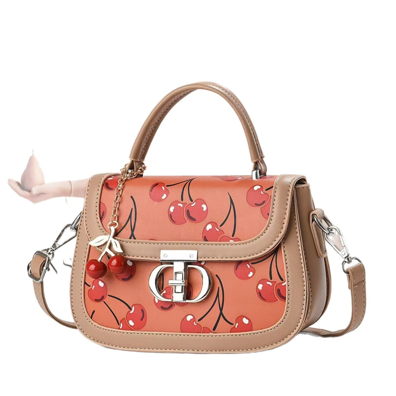 Dzys PU kožna torbica patchwork s printom Little Cherry – dvobojna, crossbody, srednje veličine