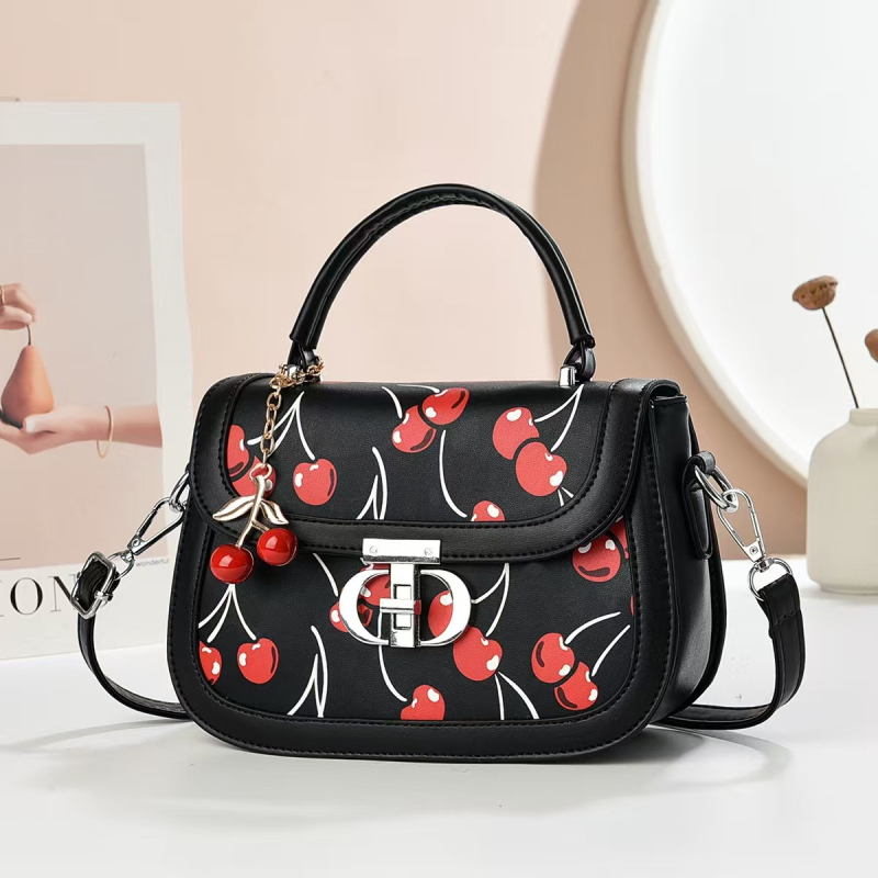 Dzys PU kožna torbica patchwork s printom Little Cherry – dvobojna, crossbody, srednje veličine