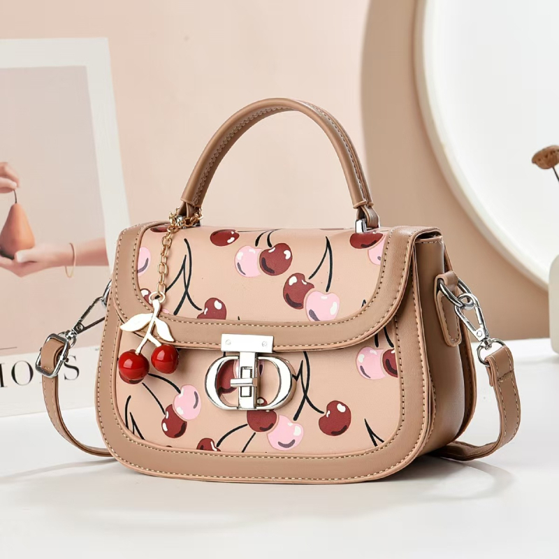 Dzys PU kožna torbica patchwork s printom Little Cherry – dvobojna, crossbody, srednje veličine