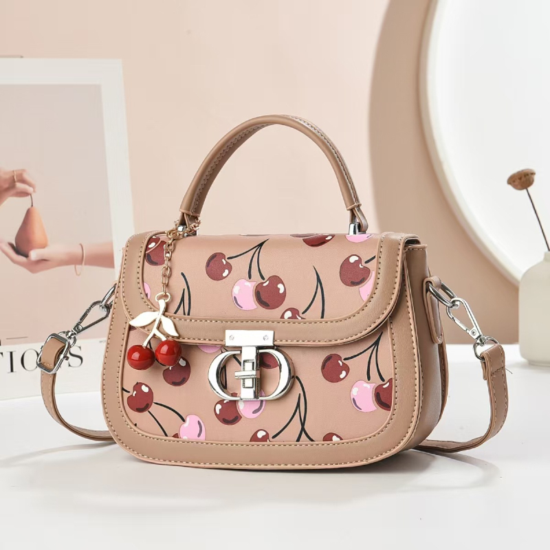 Dzys PU kožna torbica patchwork s printom Little Cherry – dvobojna, crossbody, srednje veličine