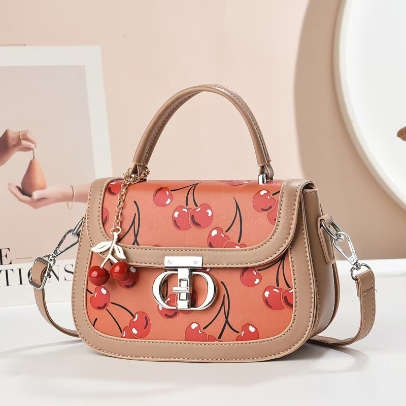 Dzys PU kožna torbica patchwork s printom Little Cherry – dvobojna, crossbody, srednje veličine