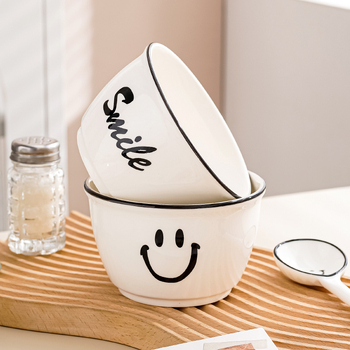 Set de veselă ceramică creativ cu boluri zâmbitoare și farfurii cu mâner