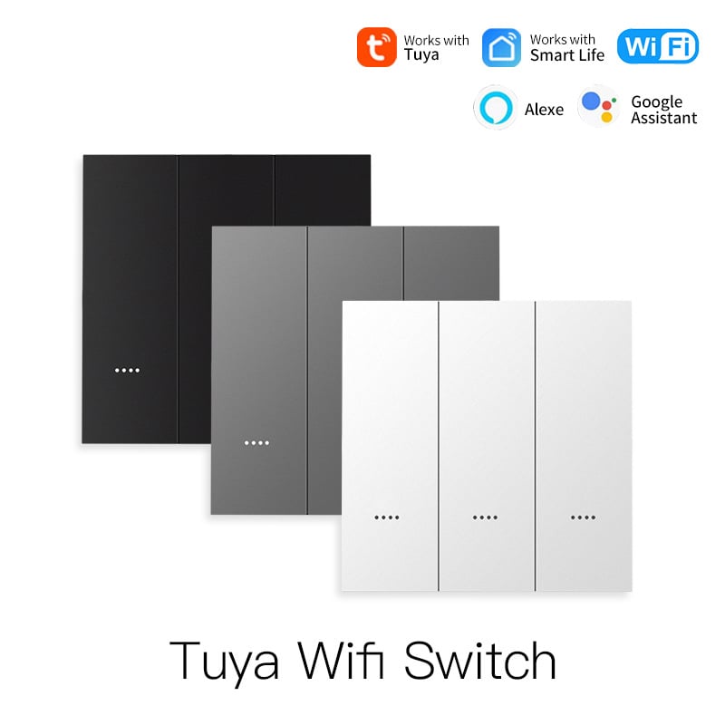 Tuya App умно управление, Wi‑Fi безжичен панел за гласово управление, ЕС/UK стандарт, версия без неутрален проводник
