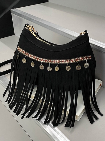 Boemska torbica s resicama za žene, 2025 novi Maillard stil, crossbody torba, retro zapadnjački uzorak sedla