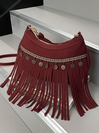 Boemska torbica s resicama za žene, 2025 novi Maillard stil, crossbody torba, retro zapadnjački uzorak sedla
