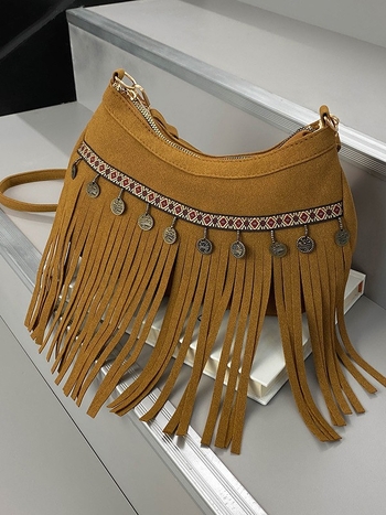 Boemska torbica s resicama za žene, 2025 novi Maillard stil, crossbody torba, retro zapadnjački uzorak sedla