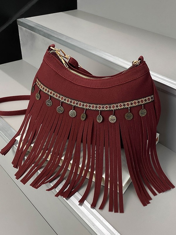 Boemska torbica s resicama za žene, 2025 novi Maillard stil, crossbody torba, retro zapadnjački uzorak sedla