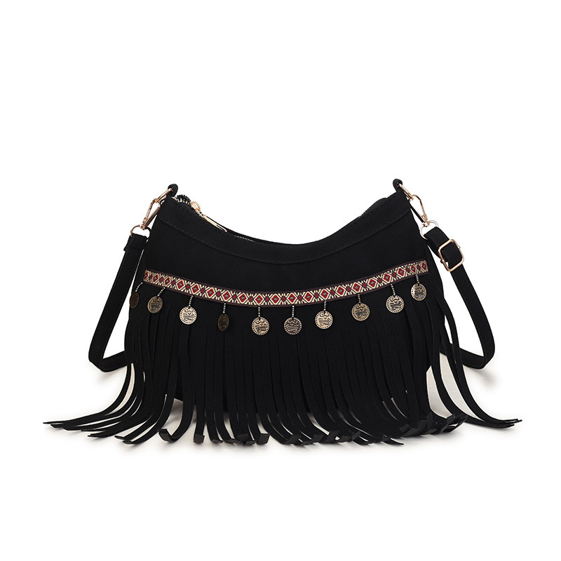 Retro boemska velurska crossbody torbica za žene s resicama