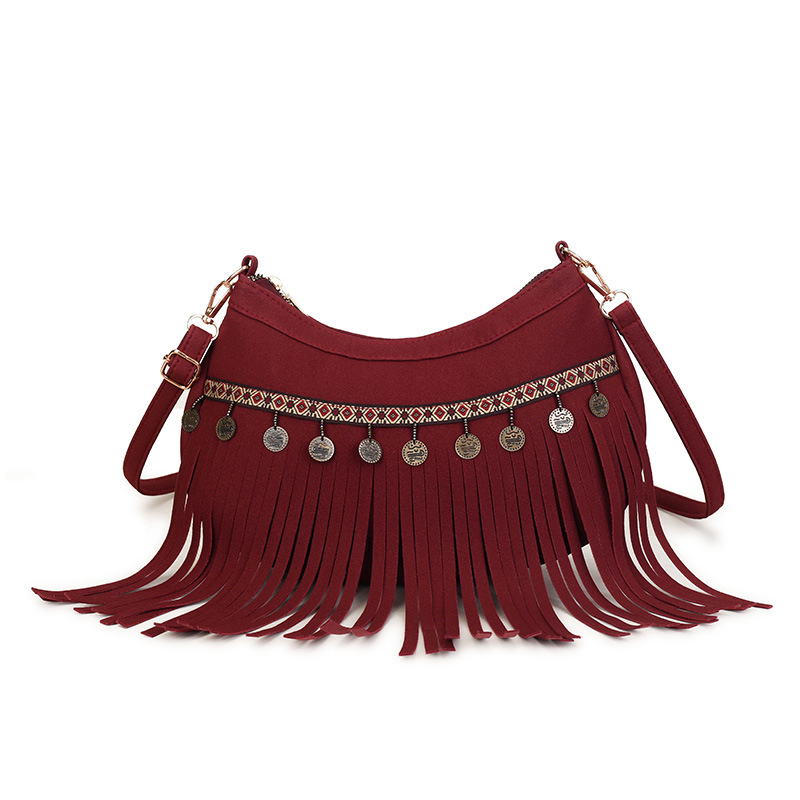 Retro boemska velurska crossbody torbica za žene s resicama