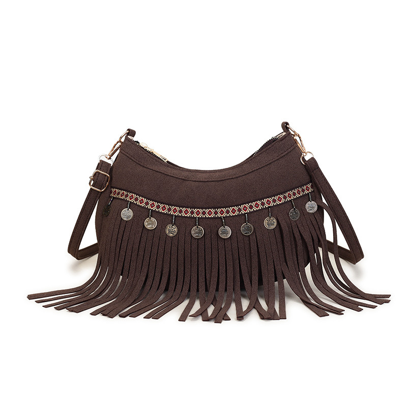 Retro boemska velurska crossbody torbica za žene s resicama
