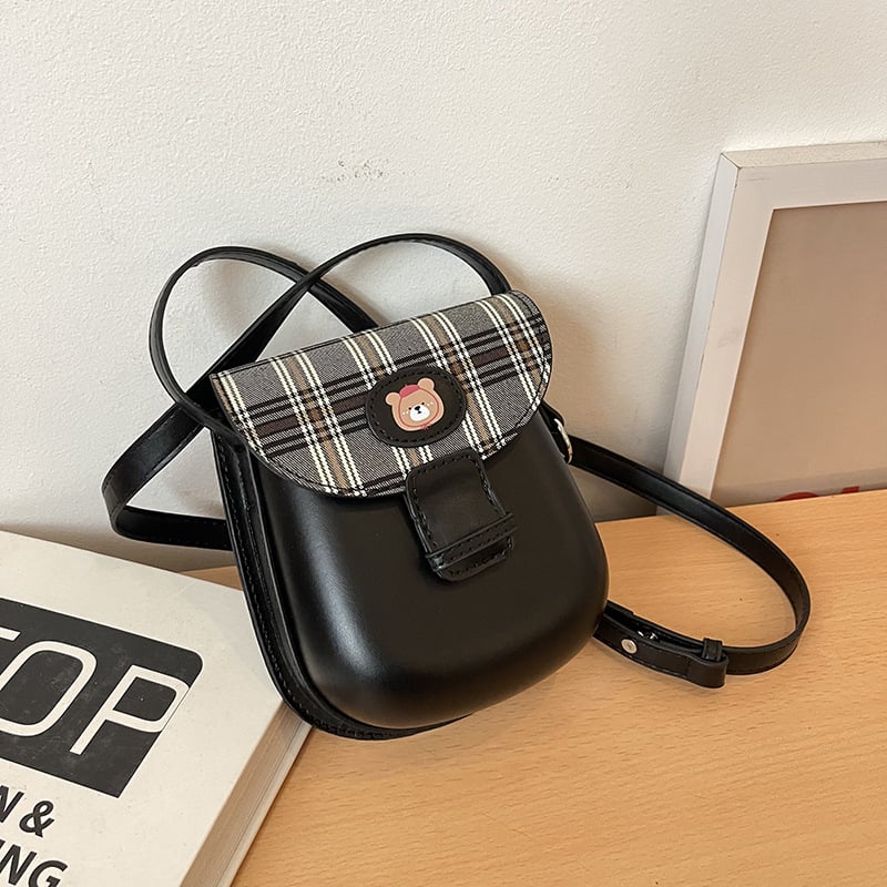 2025 moderna prijenosna retro torba preko ramena, karirani patchwork dizajn, stilna sedlov Crossbody torba, teksturirana torbica za telefon