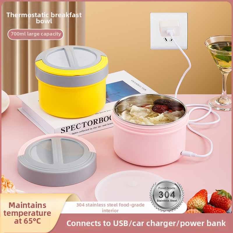 USB melegítő zabpehelyes reggeliző pohár, izolált rozsdamentes acél ebédes doboz, diákoknak és gyerekeknek, leveses tál, 501–800 ml