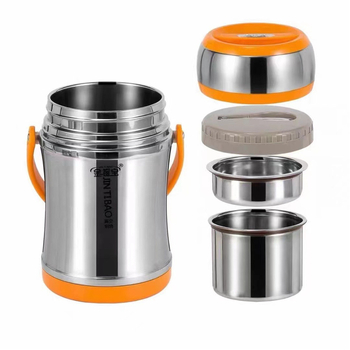Cutie de prânz din oțel inoxidabil 304, izolație în vid, mâner în stil oală, anti-vărsare, izolație în trei straturi, 1,2–3,0 L