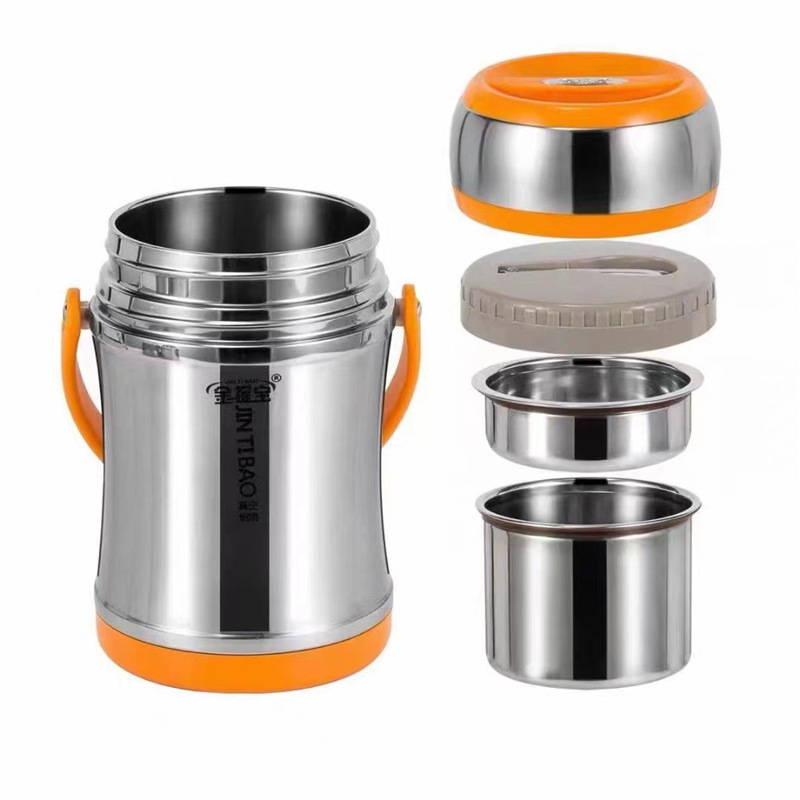Cutie de prânz din oțel inoxidabil 304, izolație în vid, mâner în stil oală, anti-vărsare, izolație în trei straturi, 1,2–3,0 L
