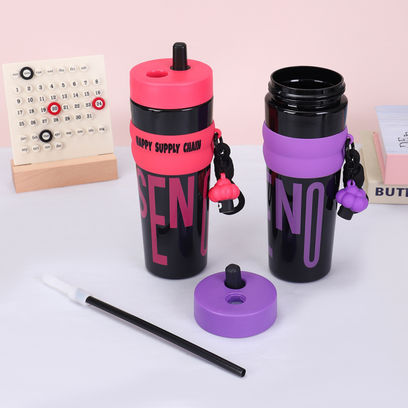 Cană din plastic pentru apă, capacitate mare, rezistentă la temperaturi înalte, cană sport pentru exterior, cană portabilă de cafea cu mâner din funie pentru femei