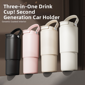 Termos cu interior ceramic din oțel inoxidabil 316, capacitate mare, portabil, cană de cafea unisex cu pai