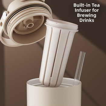 Termos cu interior ceramic din oțel inoxidabil 316, capacitate mare, portabil, cană de cafea unisex cu pai