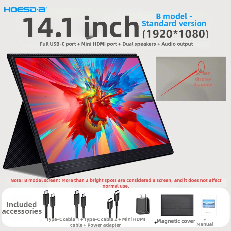 14,1-inčni IPS prijenosni monitor za laptop – vanjski zaslon, 1920x1080, 16:9, HDMI