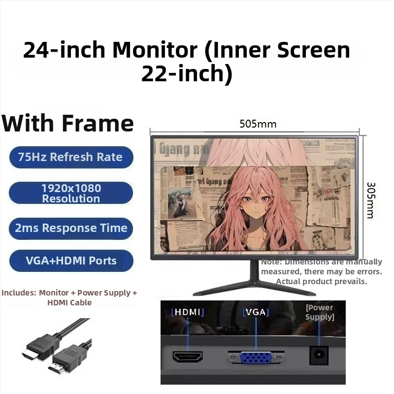 Nový IPS monitor s rámom, 20/22/24 palcov pre stolný počítač, vhodný do kancelárie a na online výučbu