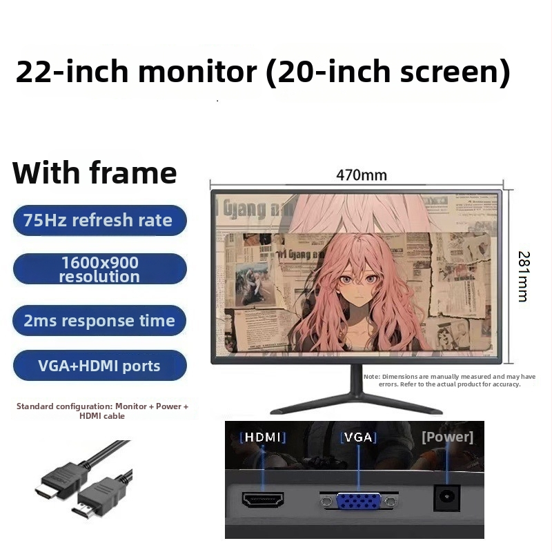 Nový IPS monitor s rámom, 20/22/24 palcov pre stolný počítač, vhodný do kancelárie a na online výučbu