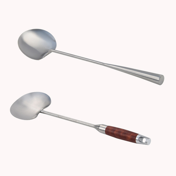 Lingură de prăjit din oțel inox, cu orificiu pentru agățat, mâner îngroșat, lung sau scurt, rezistentă la temperaturi înalte
