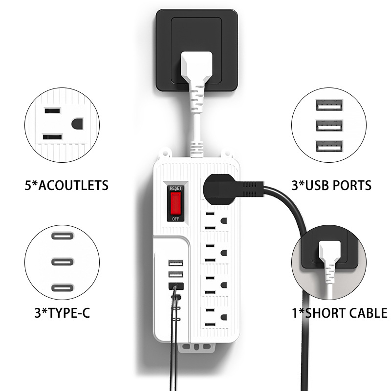 Produžni kabel s europskim standardom, više utičnica, USB port visoke snage, UK i US utičnice