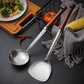 Set spatule și linguri din oțel inoxidabil 304, cu mânere din lemn, protecție împotriva arderilor, ustensile de bucătărie durabile