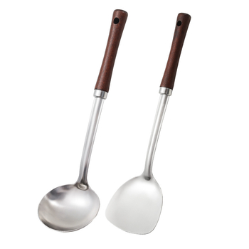 Set spatule și linguri din oțel inoxidabil 304, cu mânere din lemn, protecție împotriva arderilor, ustensile de bucătărie durabile