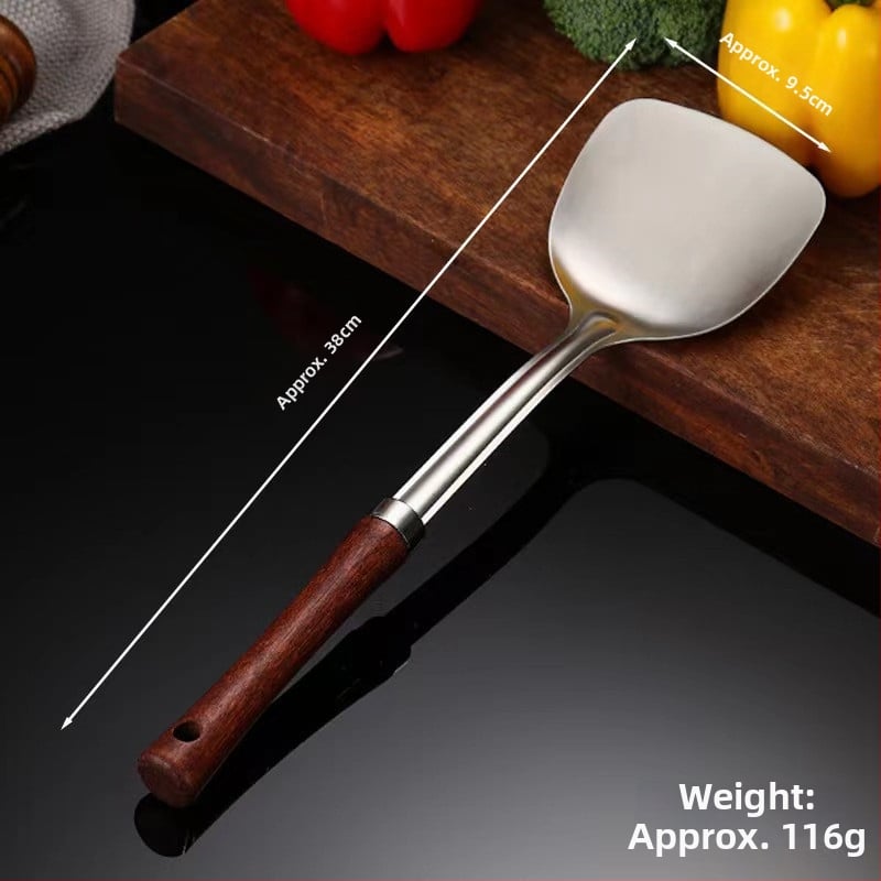 Set spatule și linguri din oțel inoxidabil 304, cu mânere din lemn, protecție împotriva arderilor, ustensile de bucătărie durabile