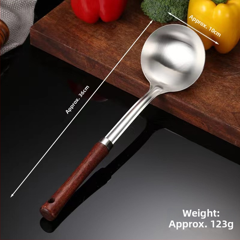 Set spatule și linguri din oțel inoxidabil 304, cu mânere din lemn, protecție împotriva arderilor, ustensile de bucătărie durabile