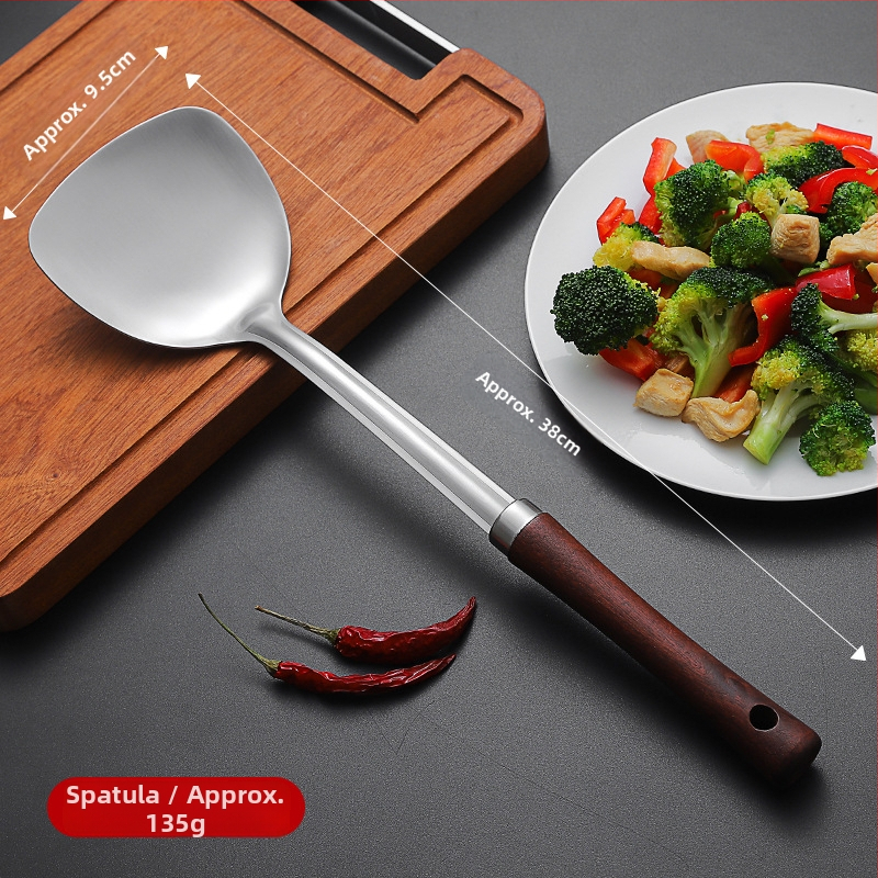 Set spatule și linguri din oțel inoxidabil 304, cu mânere din lemn, protecție împotriva arderilor, ustensile de bucătărie durabile