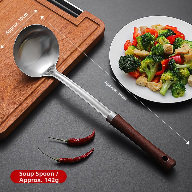 Set spatule și linguri din oțel inoxidabil 304, cu mânere din lemn, protecție împotriva arderilor, ustensile de bucătărie durabile