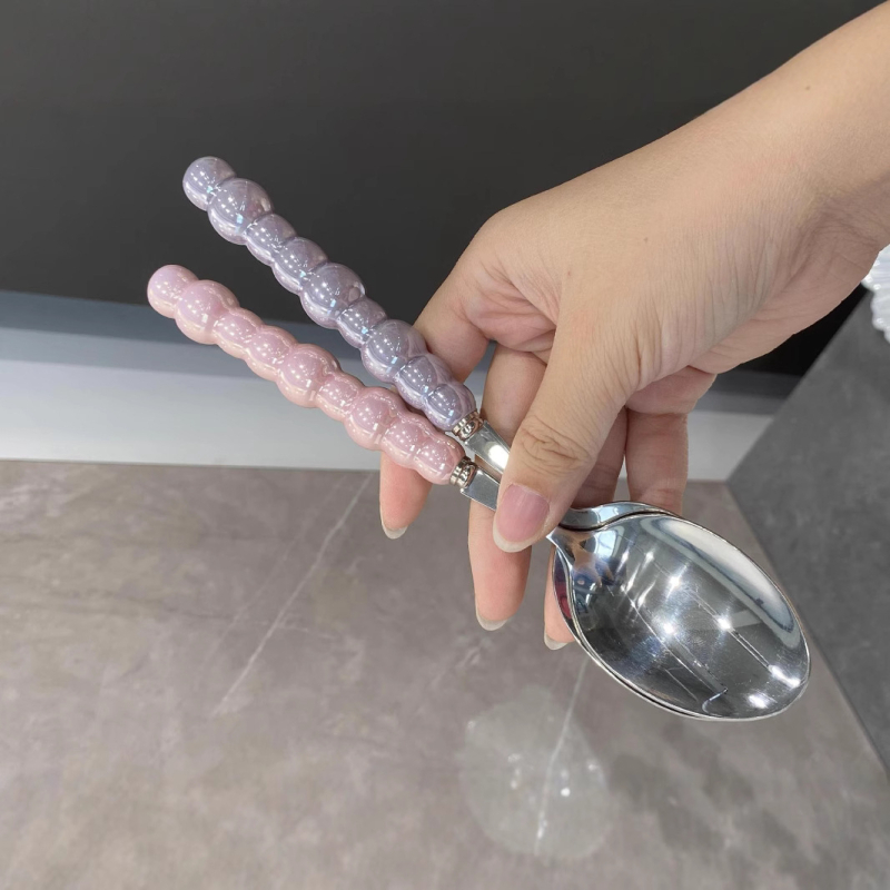 Set linguri cu perlă, din oțel inoxidabil 304 și ceramică, linguri principale pentru masă, linguri colorate pentru fructe, stil de vară