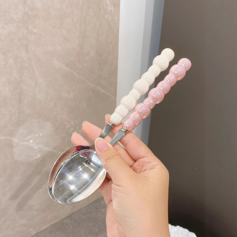 Set linguri cu perlă, din oțel inoxidabil 304 și ceramică, linguri principale pentru masă, linguri colorate pentru fructe, stil de vară
