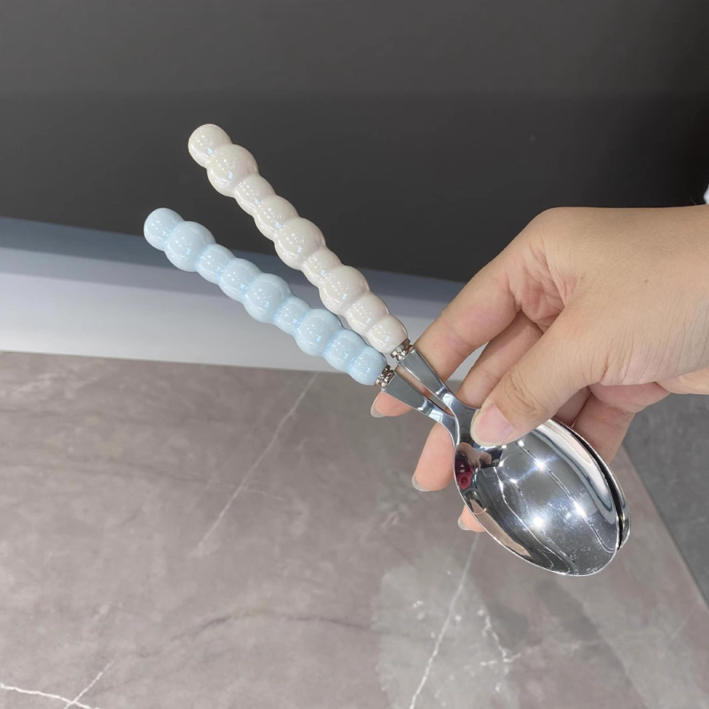 Set linguri cu perlă, din oțel inoxidabil 304 și ceramică, linguri principale pentru masă, linguri colorate pentru fructe, stil de vară
