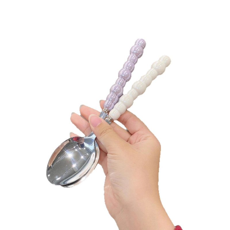 Set linguri cu perlă, din oțel inoxidabil 304 și ceramică, linguri principale pentru masă, linguri colorate pentru fructe, stil de vară