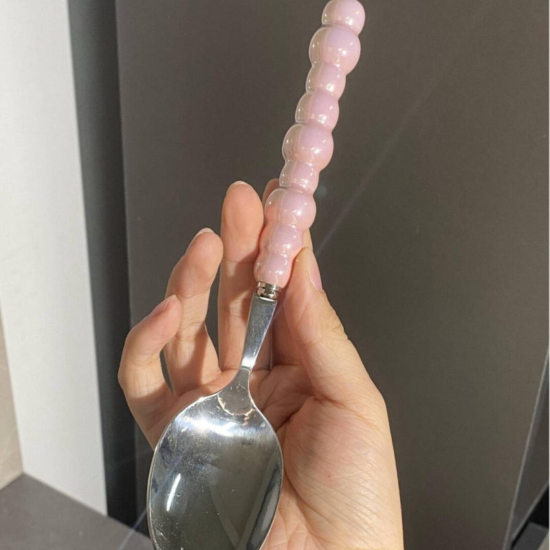Set linguri cu perlă, din oțel inoxidabil 304 și ceramică, linguri principale pentru masă, linguri colorate pentru fructe, stil de vară