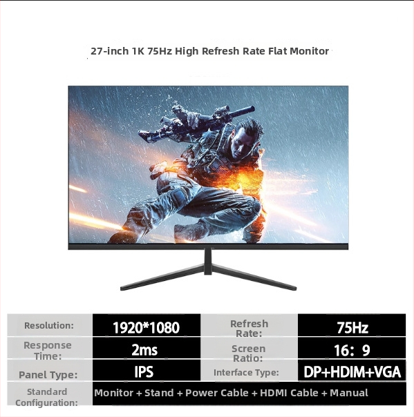 GreatView 27-palcový IPS LCD monitor, 75/100 Hz, 1920x1080, 2 ms, 16:9, HDR10+, HDMI a USB