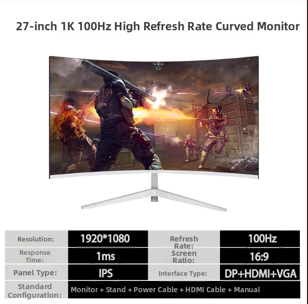 GreatView 27-palcový IPS LCD monitor, 75/100 Hz, 1920x1080, 2 ms, 16:9, HDR10+, HDMI a USB