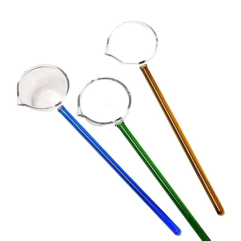 Lingură din sticlă borosilicată cu mâner lung, rezistentă la temperaturi înalte, pentru amestecare și asezonare, colorată, stil modern