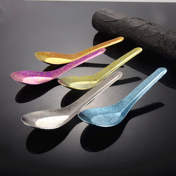 Tianlin titan pur, lingură plată cu formă de bot de vas, model Ice-Flower cristalizat, veselă colorată pentru uz casnic, lingură de supă