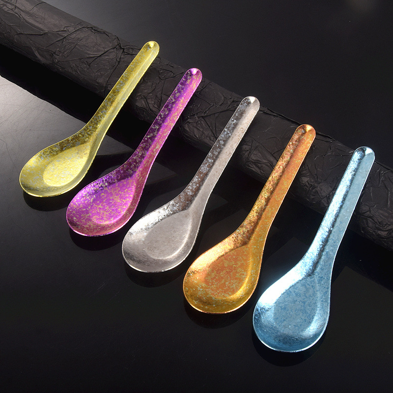 Tianlin titan pur, lingură plată cu formă de bot de vas, model Ice-Flower cristalizat, veselă colorată pentru uz casnic, lingură de supă
