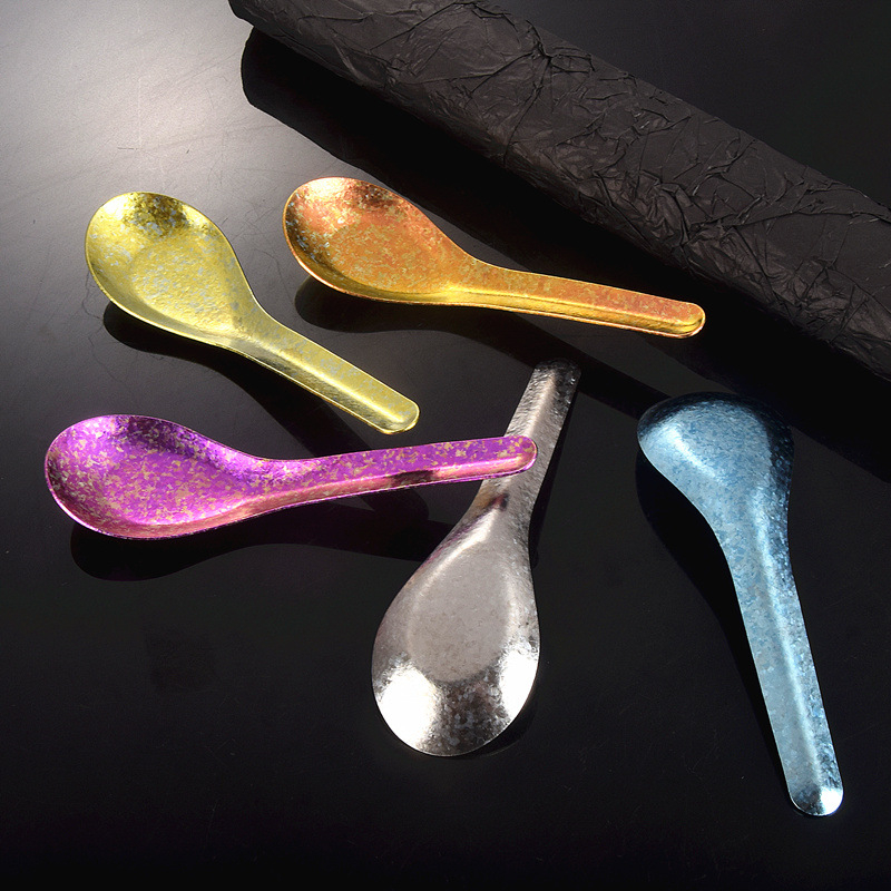 Tianlin titan pur, lingură plată cu formă de bot de vas, model Ice-Flower cristalizat, veselă colorată pentru uz casnic, lingură de supă