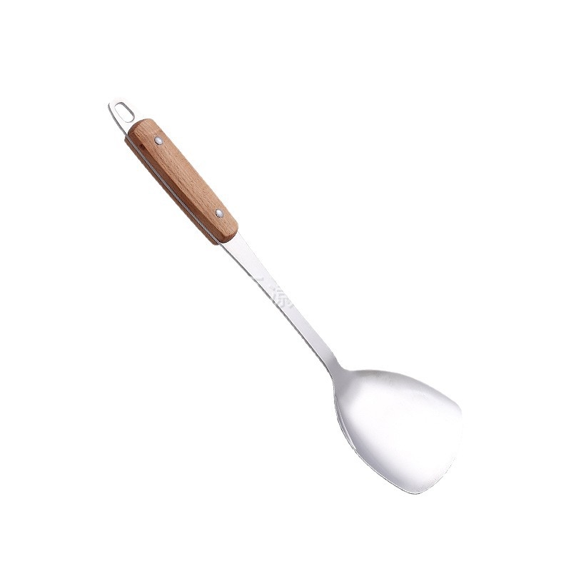 Set spatulă și strecurătoare din oțel inoxidabil, fără magnet, cu mâner din lemn, spatulă mare pentru gătit și lingură