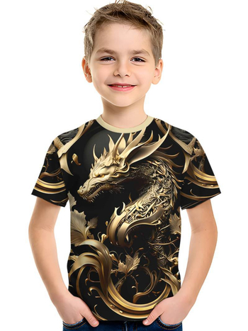 Gyerekeknek Dragon sorozat 3D nyomtatású póló – rövid ujjú, nyár, poliészter, légáteresztő