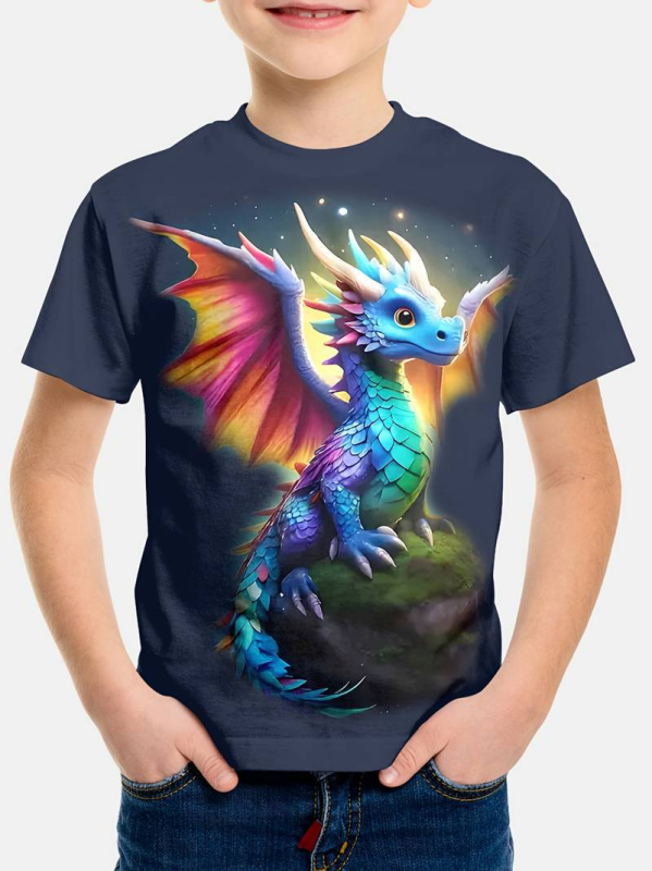 Gyerekeknek Dragon sorozat 3D nyomtatású póló – rövid ujjú, nyár, poliészter, légáteresztő