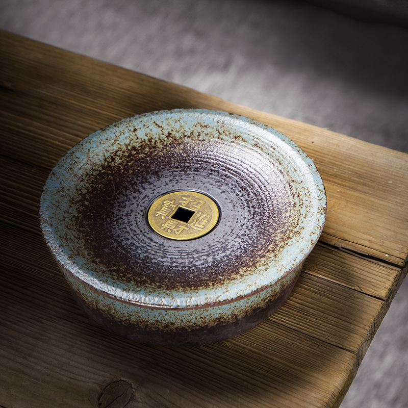 Suport ceramic pentru ceainic cu finisaj placat cu aur, stil vintage japonez, bază circulară pentru ceai și accesorii pentru ceai