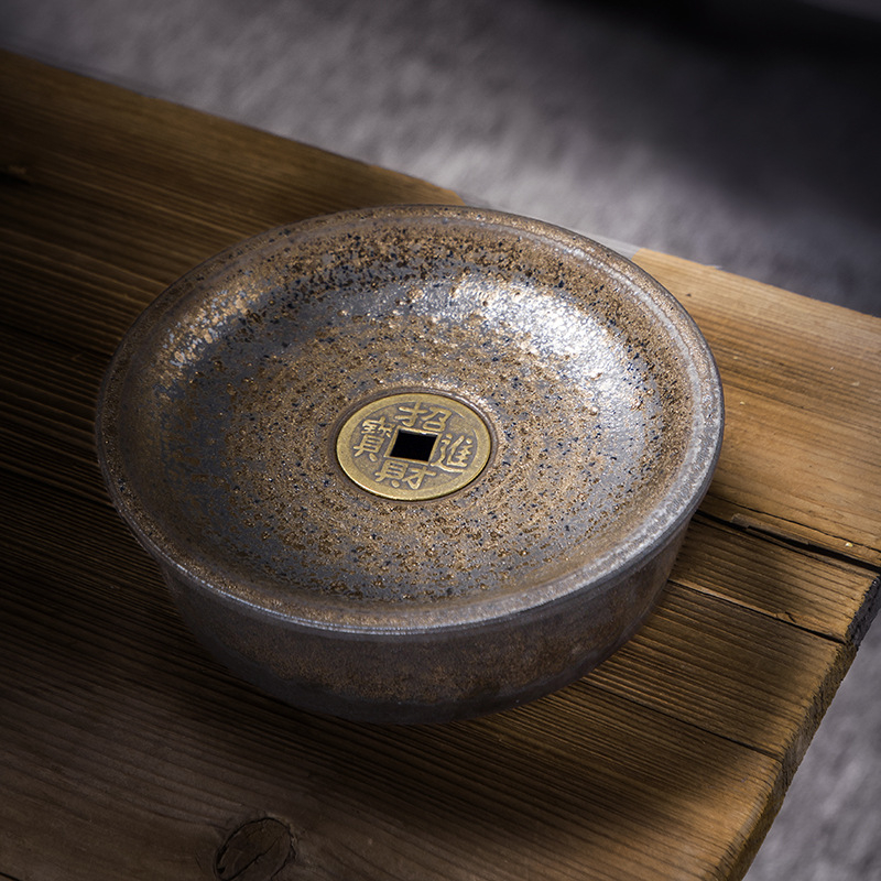 Suport ceramic pentru ceainic cu finisaj placat cu aur, stil vintage japonez, bază circulară pentru ceai și accesorii pentru ceai