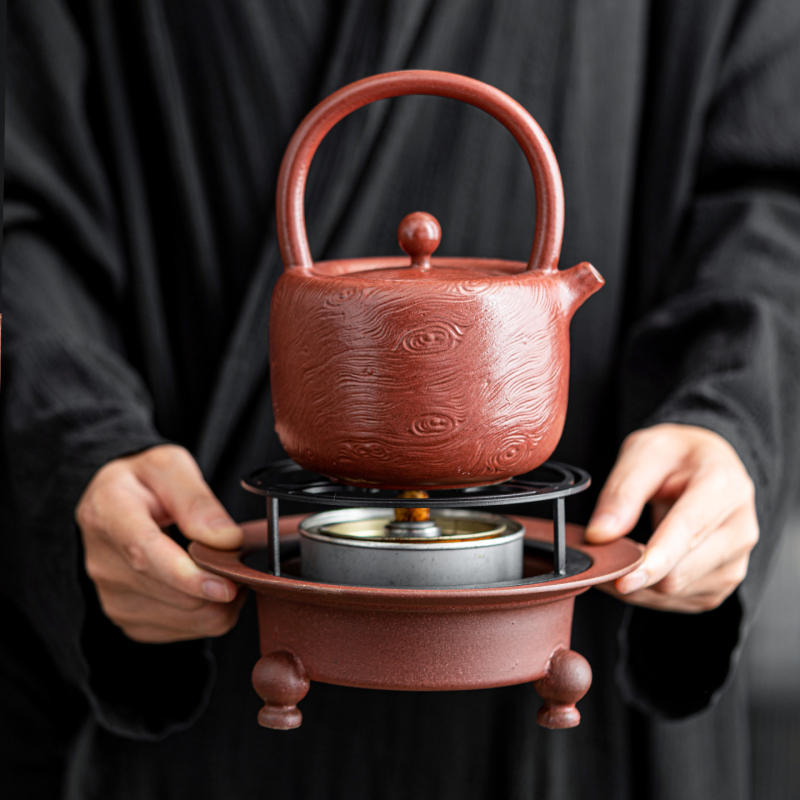 Șemineu de ceai în stil antic, cu trei picioare, pentru uz casnic, ceainic pentru ceremonii de ceai, fierbător de apă în stil japonez retro cu bază de încălzire și flacără deschisă