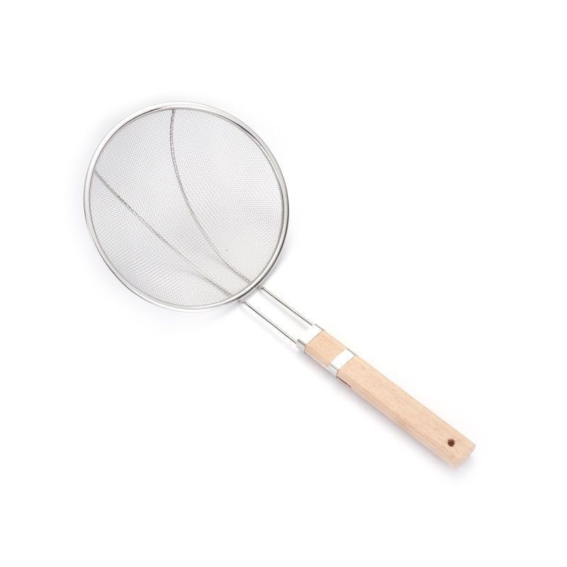 Colander din oțel inox cu mâner din lemn, protecție împotriva arsurilor, capacitate mare, pentru paste și prăjit, sită cu mâner lung